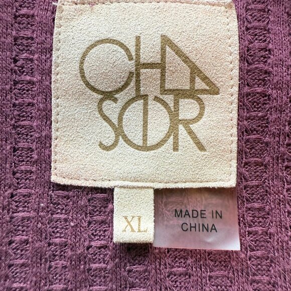Chaser‎ Burgundy Waffle Knit Long Sleeve Top With Button Cuffs Women’s XL Casual - Picture 2 of 5